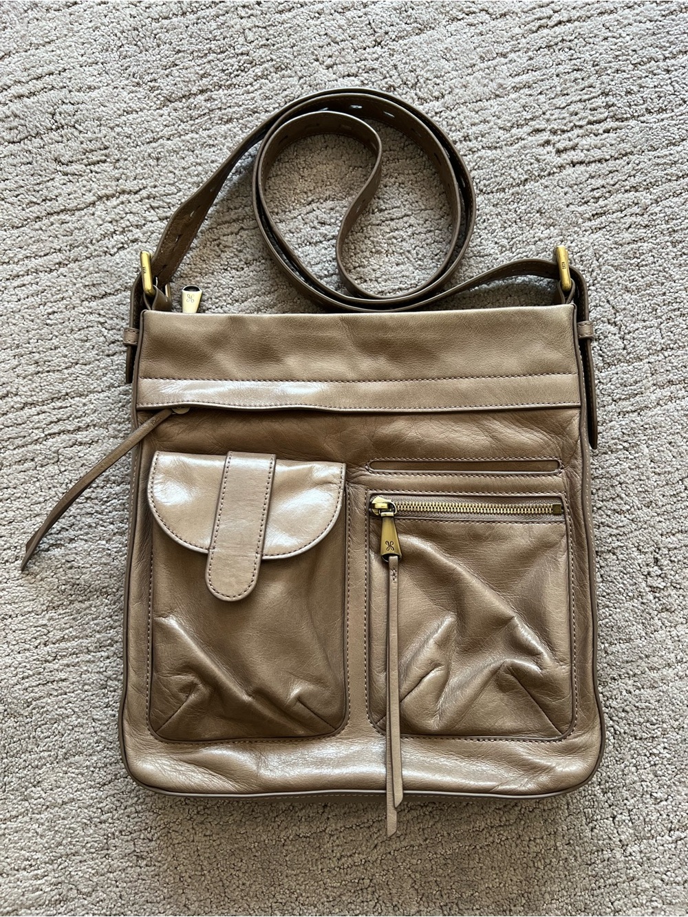 HOBO Taupe Leather Crossbody Shoulder Bag